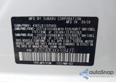 2019 Subaru Crosstrek from USA, damaged, VIN JF2DTAACXKH308427